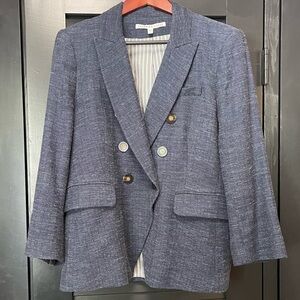 Veronica Beard Miller Dickey Blazer in blue wool/linen blend, size 14
